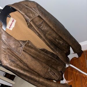 Sharper Image Distressed Brown Leather-Look Bomber Jacket